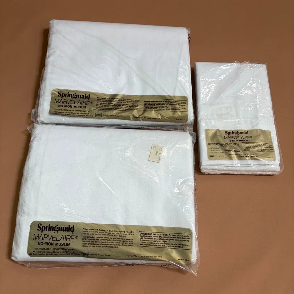 Springmaid Marvelaire x2 White Double Flat Sheets & Standard Pillowcase Set NEW